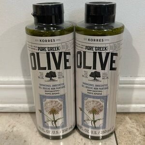 NEW lot of TWO KORRES Bath&Body olive unscented shower gel factory sealed 250ml